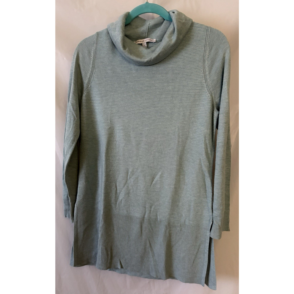 Adrienne Vittadini Light Sea Blue Heather Cowl Neck Ribbed Tunic Sweater L